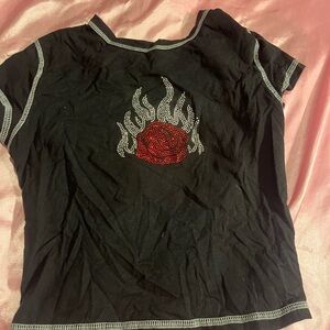 Black Top with Red Rose Design